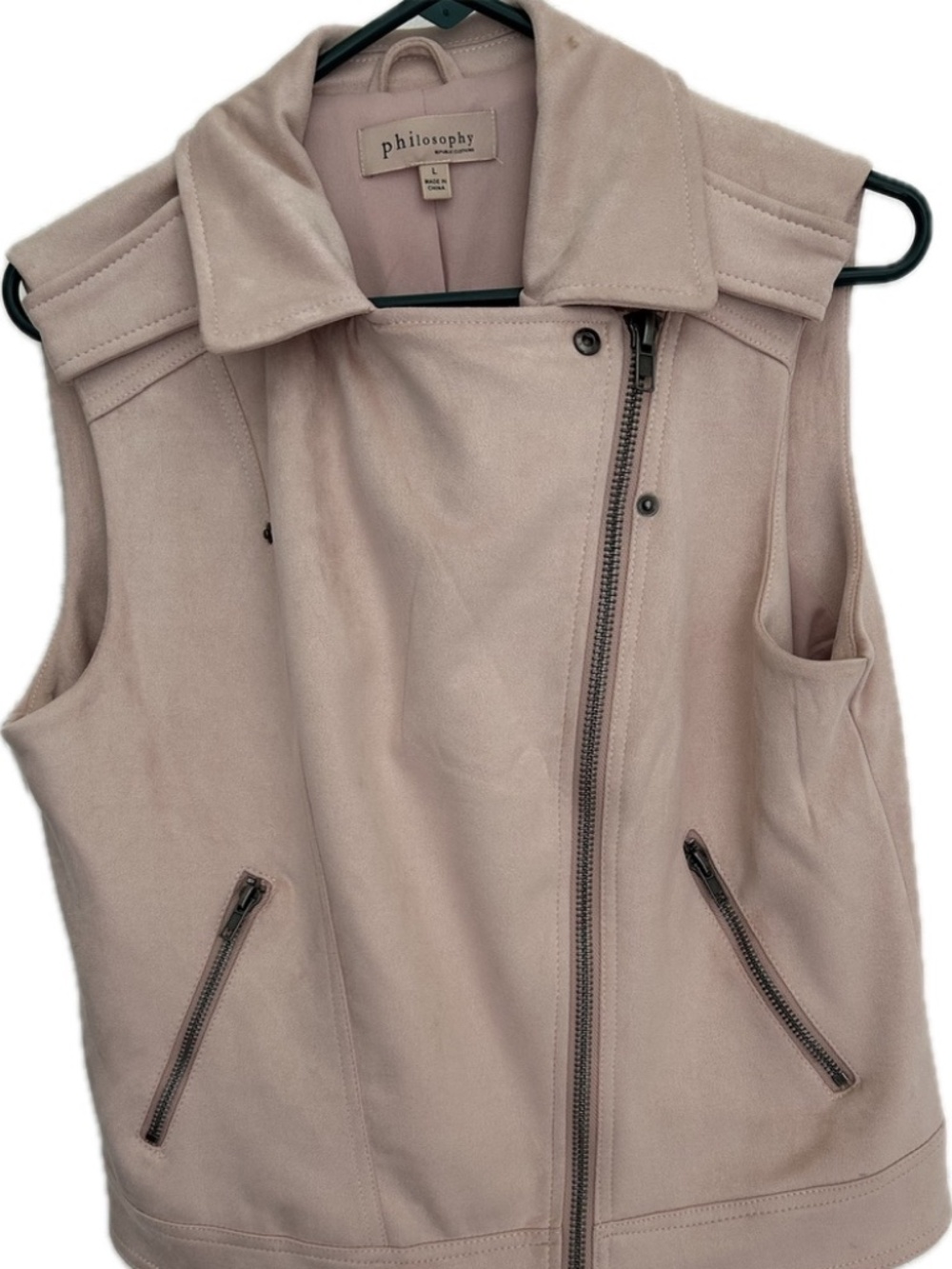 Philosophy pink suede offset zipper vest